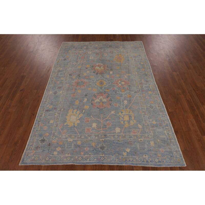 All-Over Blue Oushak Turkish Rug Handmade Wool Carpet - 4'11"x 7'0"