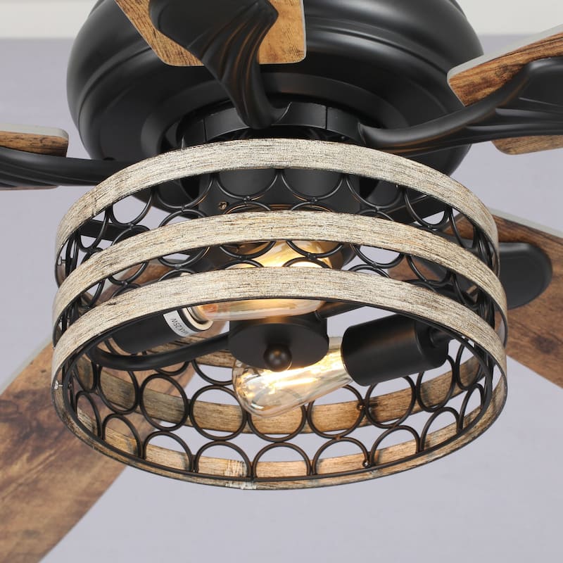 52" Farmhouse Wood 5-Blade LED Ceiling Fan with Light Kit