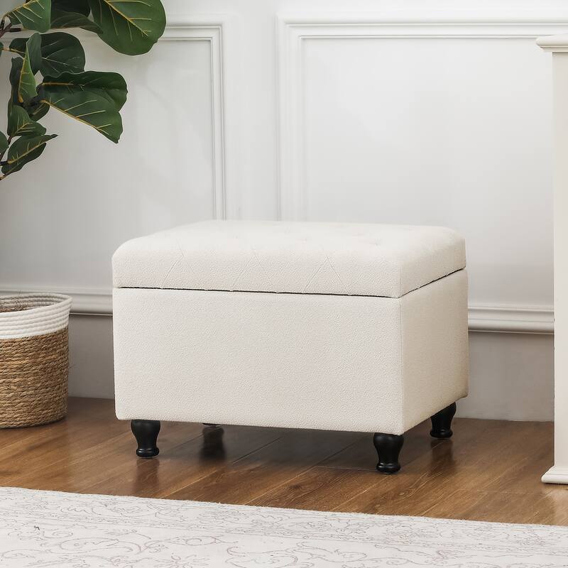 Adeco Linen Fabric Storage Ottoman for Living Room Bedroom