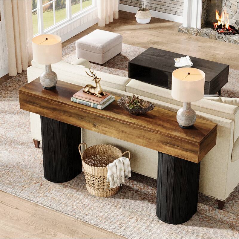 Farmhouse Console Table with Sturdy Half Cylindrical Legs