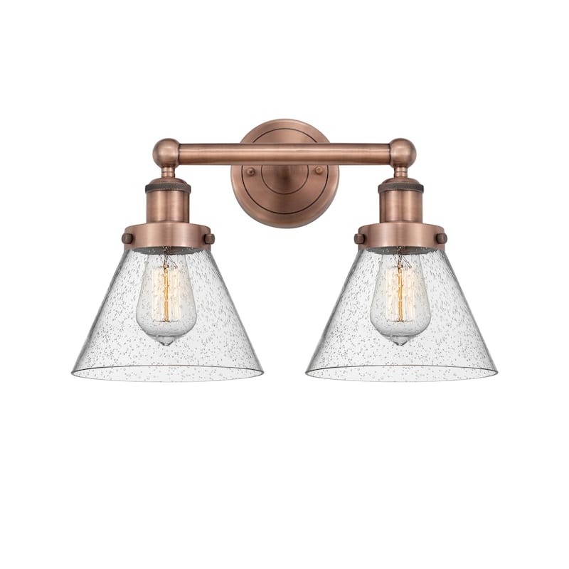 Innovations Lighting 616-2W-10-16-L Cone Vanity Cone 2 Light 16" Wide - Antique Copper / Seedy