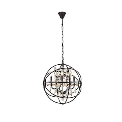 Royce Edge 5 light Dark Bronze Pendant - dark bronze royal cut golden teak (smoky) crystals