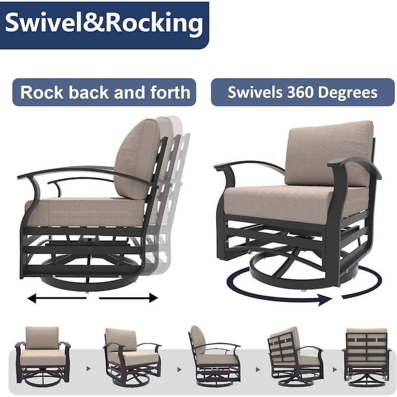 Kullavik Aluminum Outdoor Patio Furniture with Curved Armrests & Firepit Table
