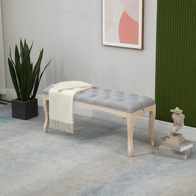 HOMCOM 43" Upholstered Entryway Bench, Linen Fabric Ottoman Stool