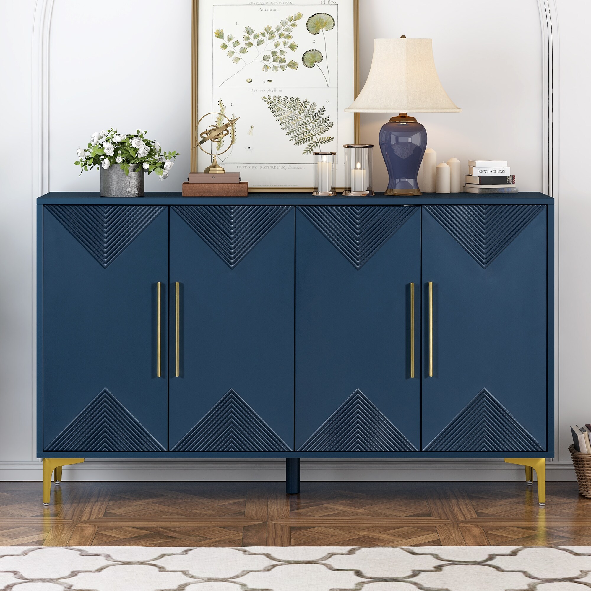NINEDIN Two Toned Sideboard Buffet Kitchen Storage Cabinet Navy Blue
