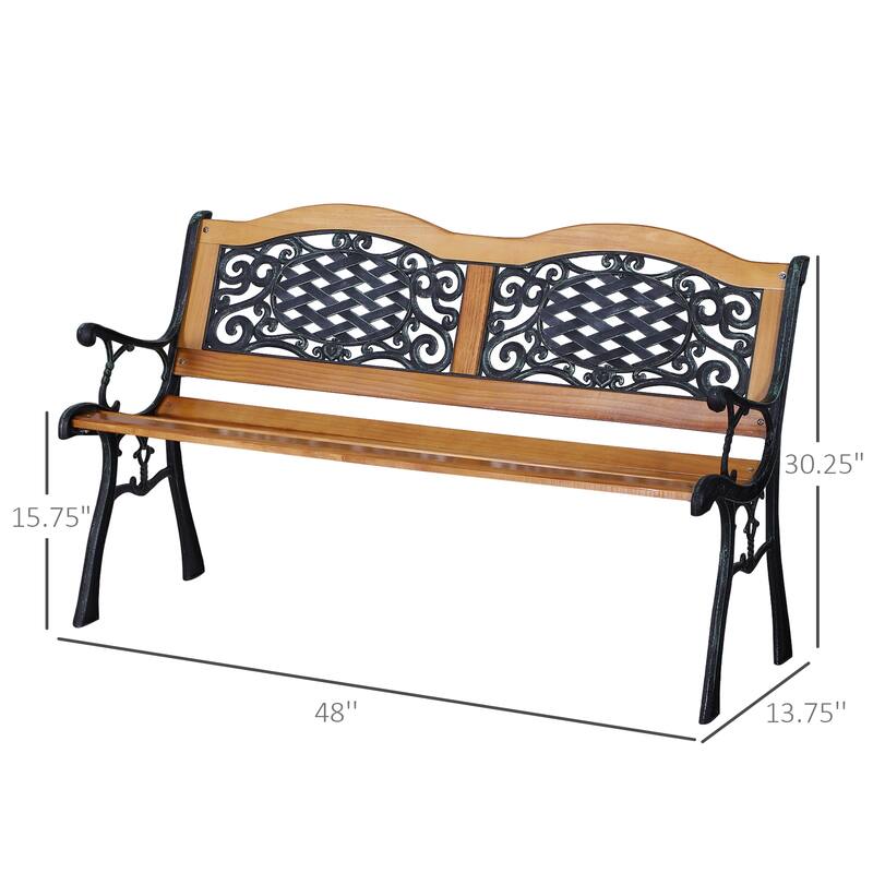 Outsunny 50" Outdoor Antique Style Wooden Patio Garden Bench Love Seat with Strong Hardwood Slats & Antique Style