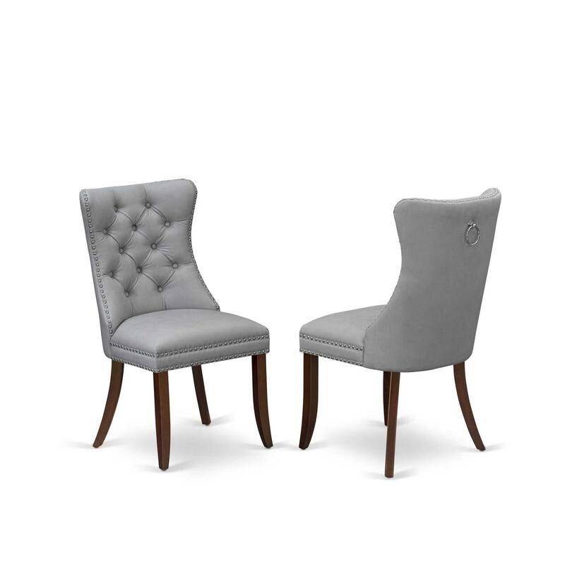 Parson Dining Chairs Set of 2 - Light Gray Faux Leather Upholstered Chairs with Nailhead Trim