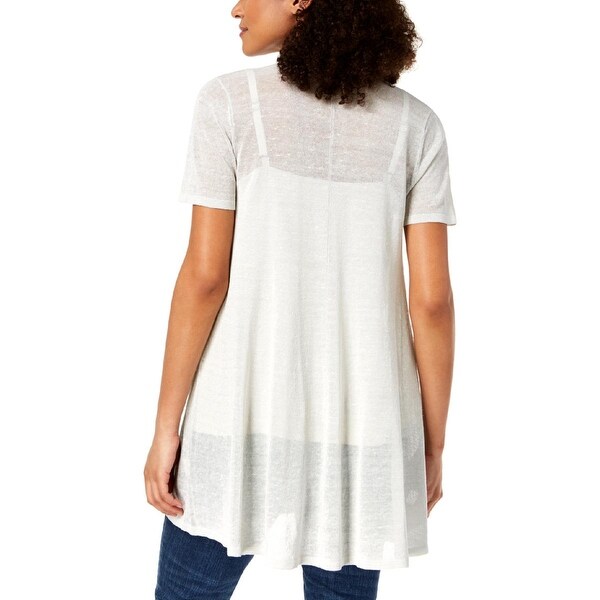 Eileen Fisher Womens Metallic Linen Cardigan Top Blue XL