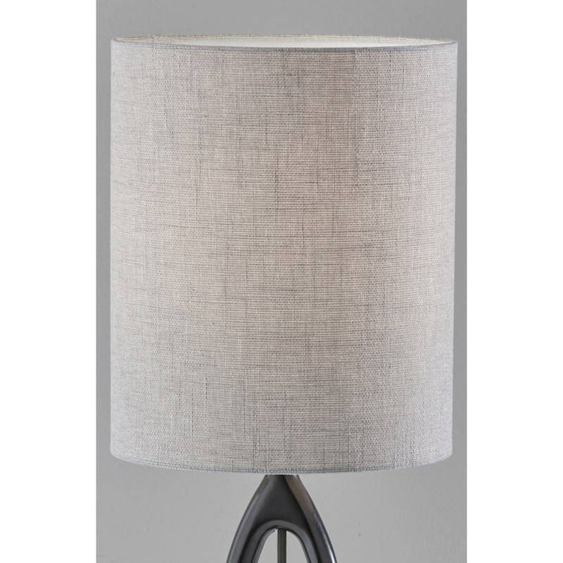 Wood Fabric Drum Shade Table Lamp with Geometric Base and Socket Switch - 10” x 10” x 27.5” (D x W x H)