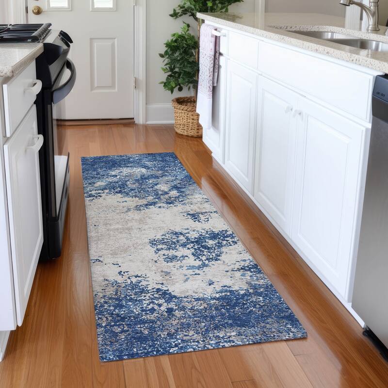 Premium Washable Super Soft Abstract Solid Mayfield Rug - Navy - 2'3" x 7'6"