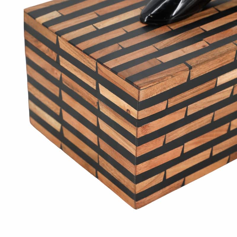 Brick-Pattern Decorative Box with Lid - 17", Black & Brown - 17.0"