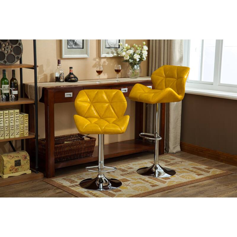 Contemporary Tufted Adjustable Height Hidraulic Bar Stools, Set of 2