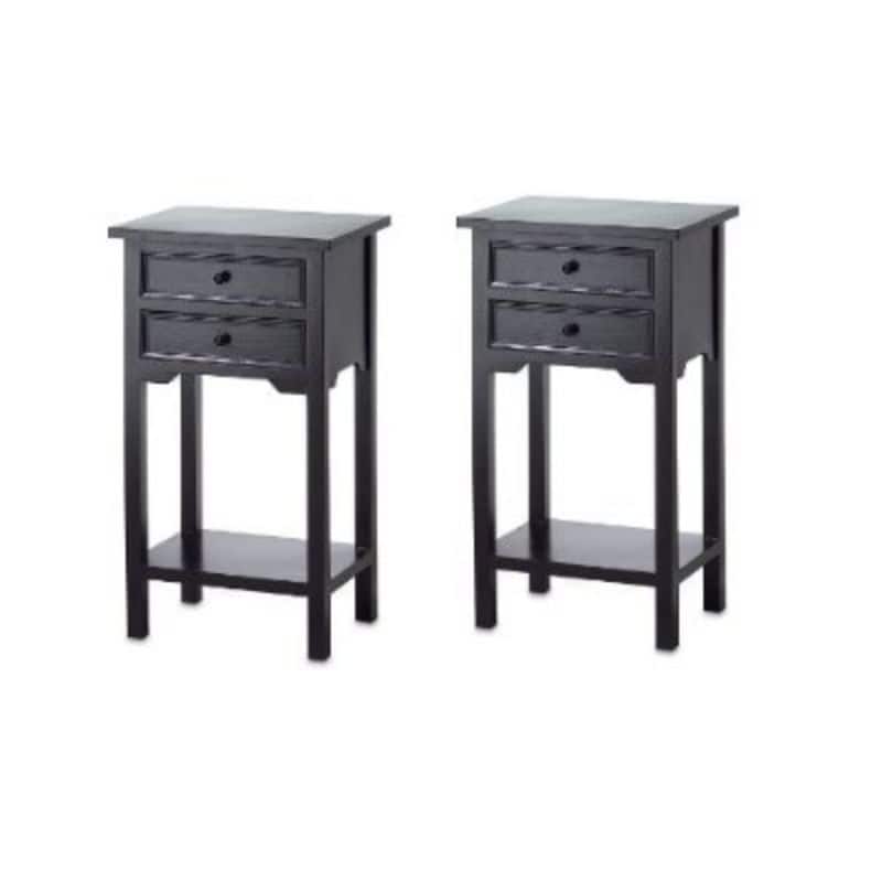Set of 2 Black Wooden Nightstand Side End Table with 2 Storage Drawers Perfect for Kitchen - 15.75” x 11.63” x 27.33”