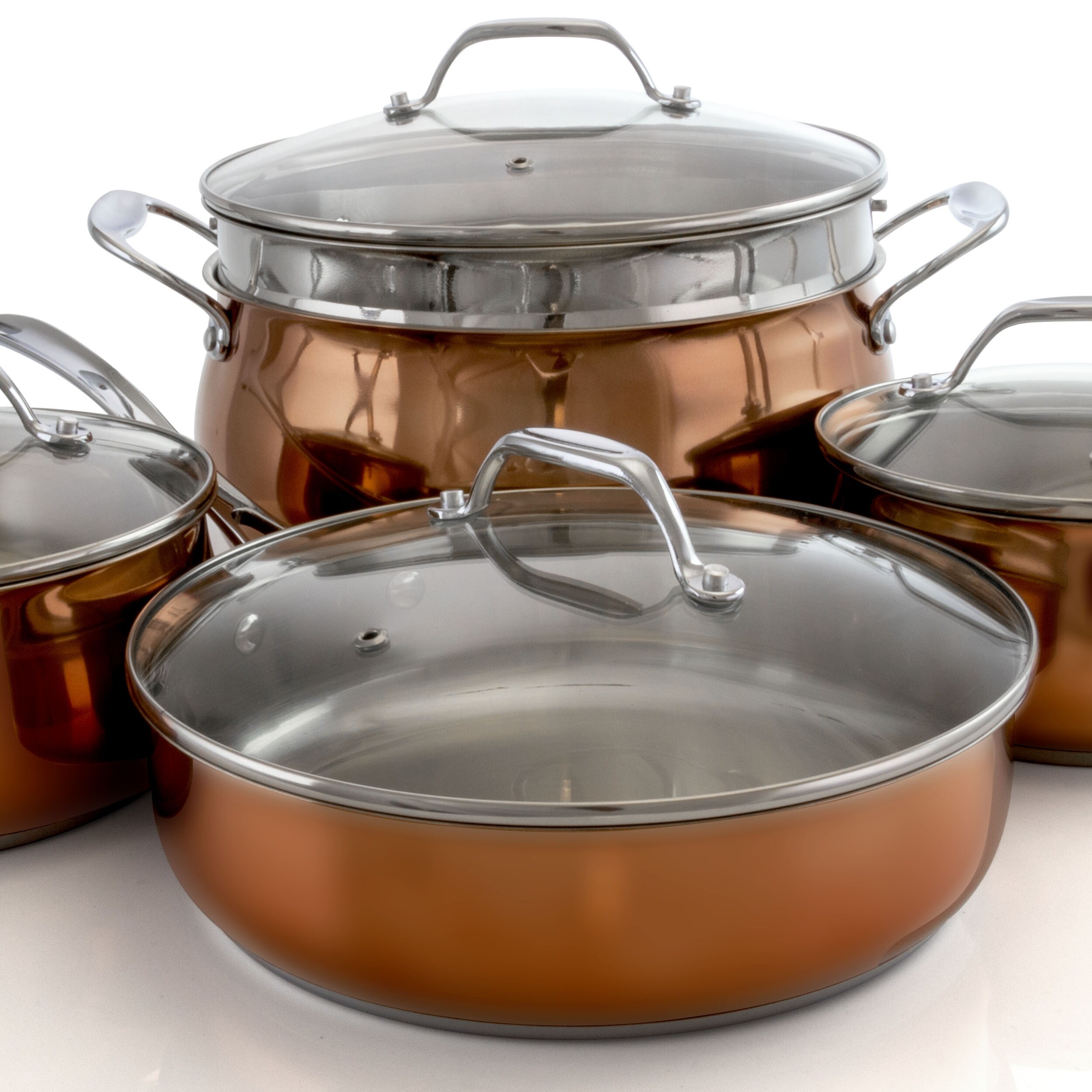 Stainless Steel Cookware 9 Piece Set in Silver and Bronze - On
