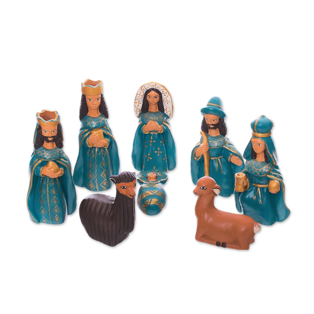 Handmade Ceramic Arrival of Jesus nativity scene (Peru)