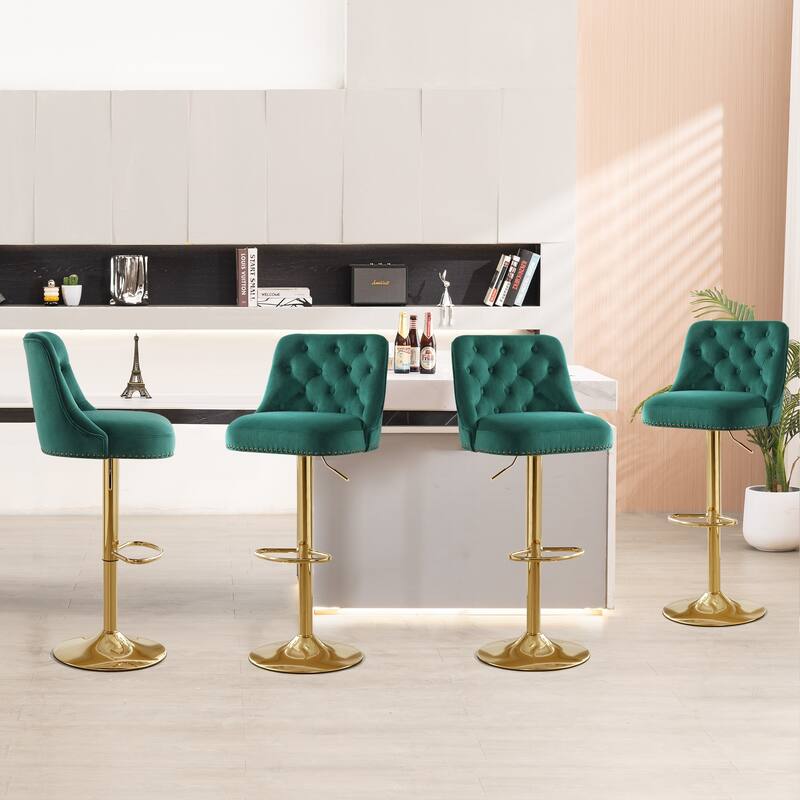 HOMYKA 360 Degrees Swivel Velvet Bar Chair With Adjustable Height Set of 6