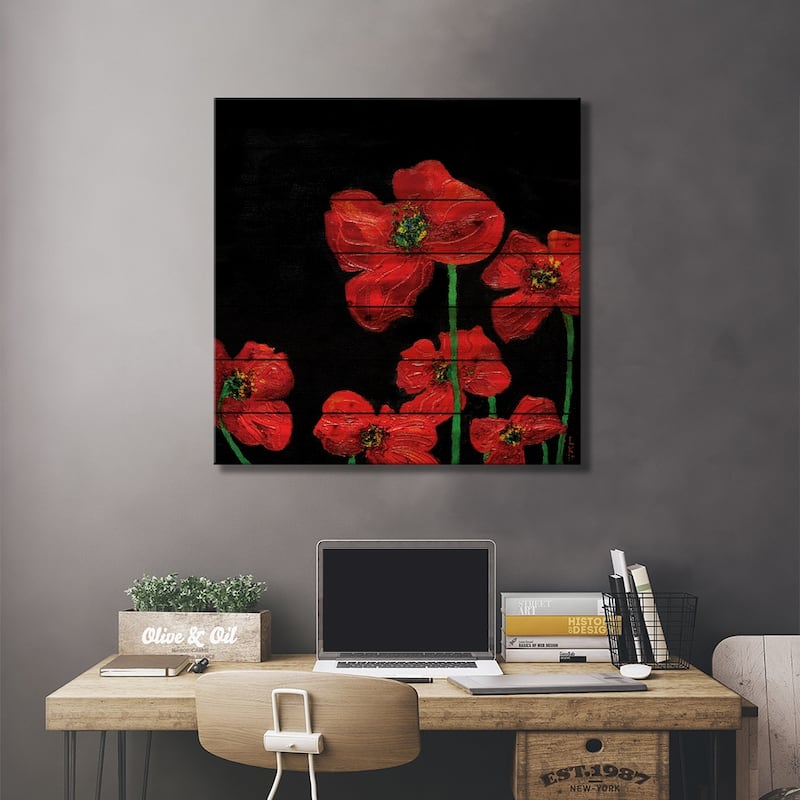 Poppies Print On Wood by KuptsovaArt - Multi-Color
