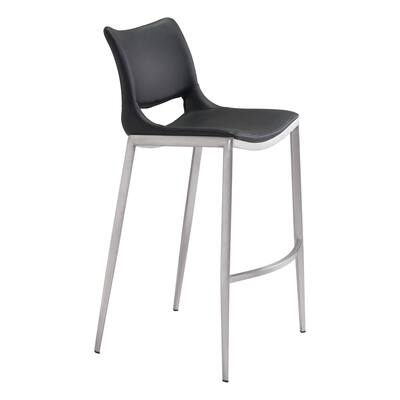 20.9" x 21.7" x 40.9" Black, Leatherette, Brushed Stainless Steel, Bar Chair - Set of 2