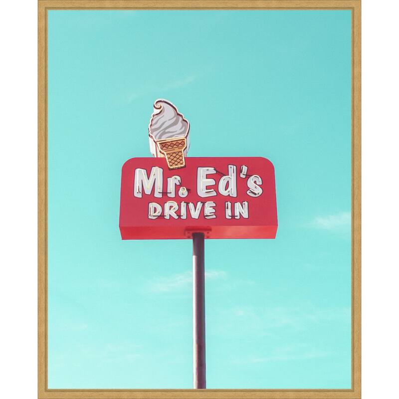 Mr. Eds Drive In Vintage Sign by Tom Windeknecht Framed Canvas Wall Art Print - Sylvie Bright Gold