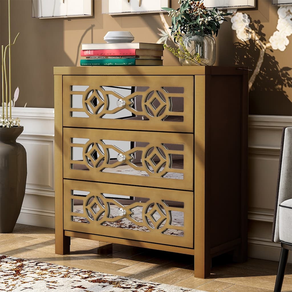Merax 3-Drawer Mirrored Front Wood Accent Chest