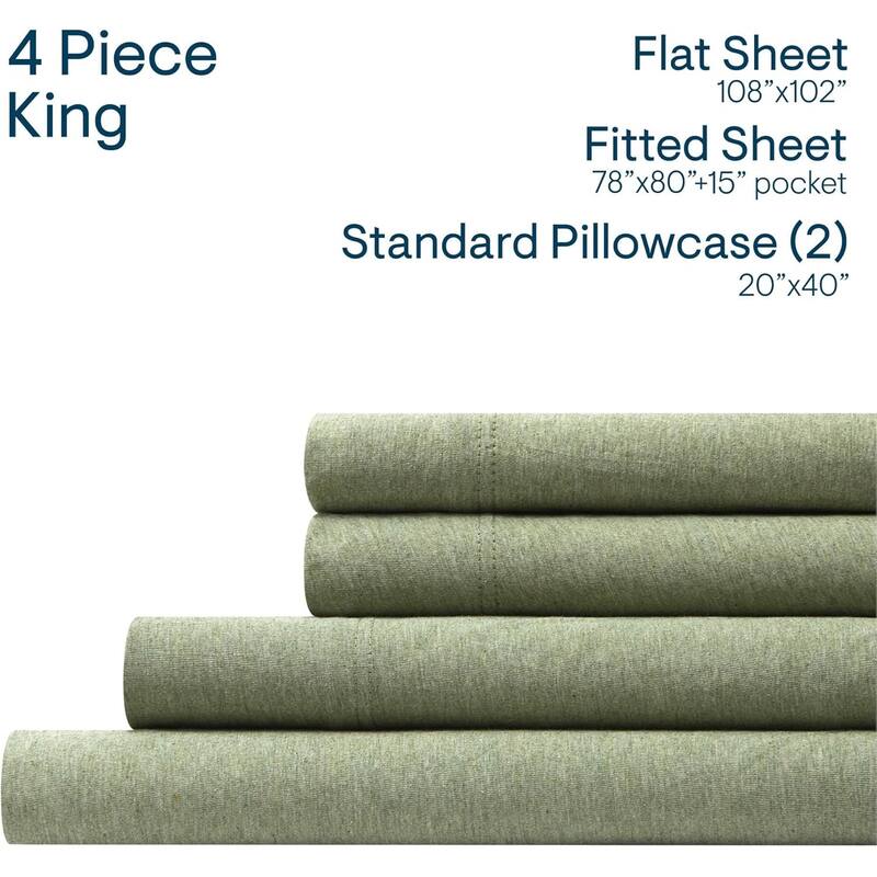 Aeropostale Super Soft Heather Green Jersey Knit Sheet Set All-Season Comfort - King