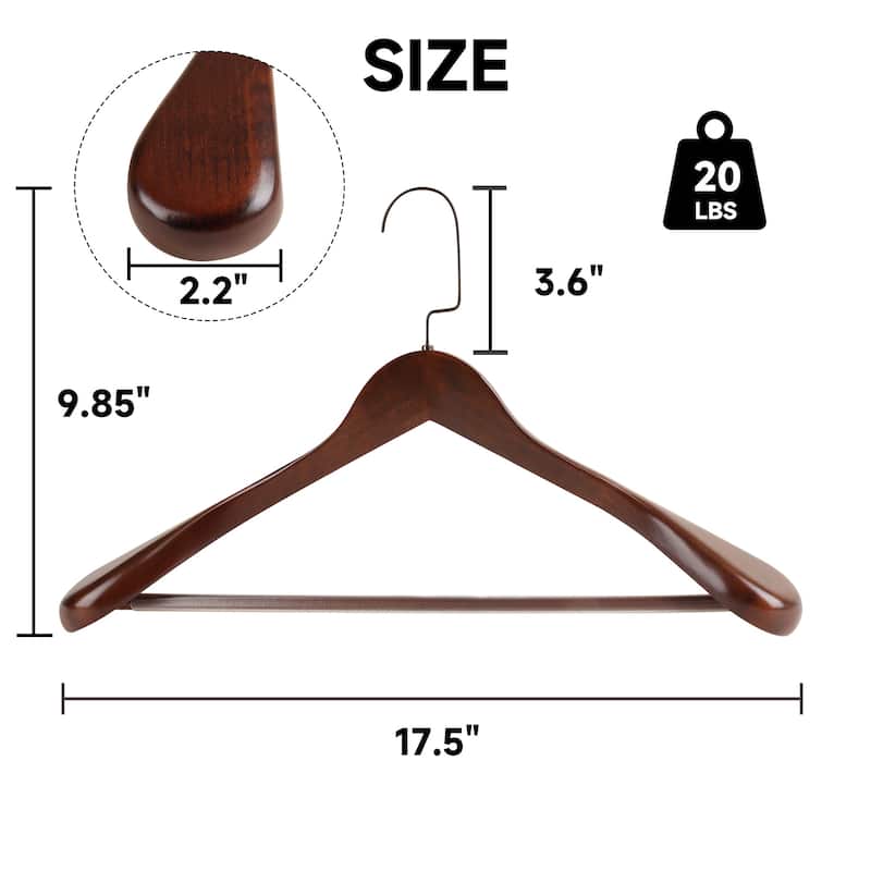 BP4U Premium Wide Shoulder Wooden Suit Hangers, 17.5-Inch Heavy-Duty Solid Wood Coat Hangers for Men's Clothes
