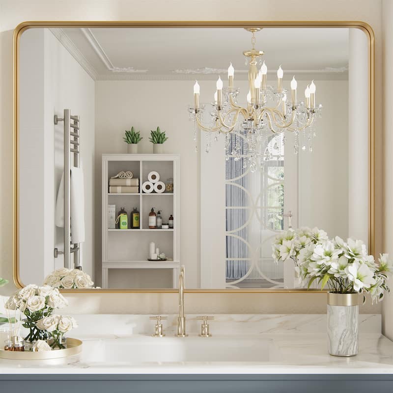 Wall Mirror Vanity Mirror Bathroom Mirror with Round Corner (1 Piece) - 30W * 40H Inches - Gold