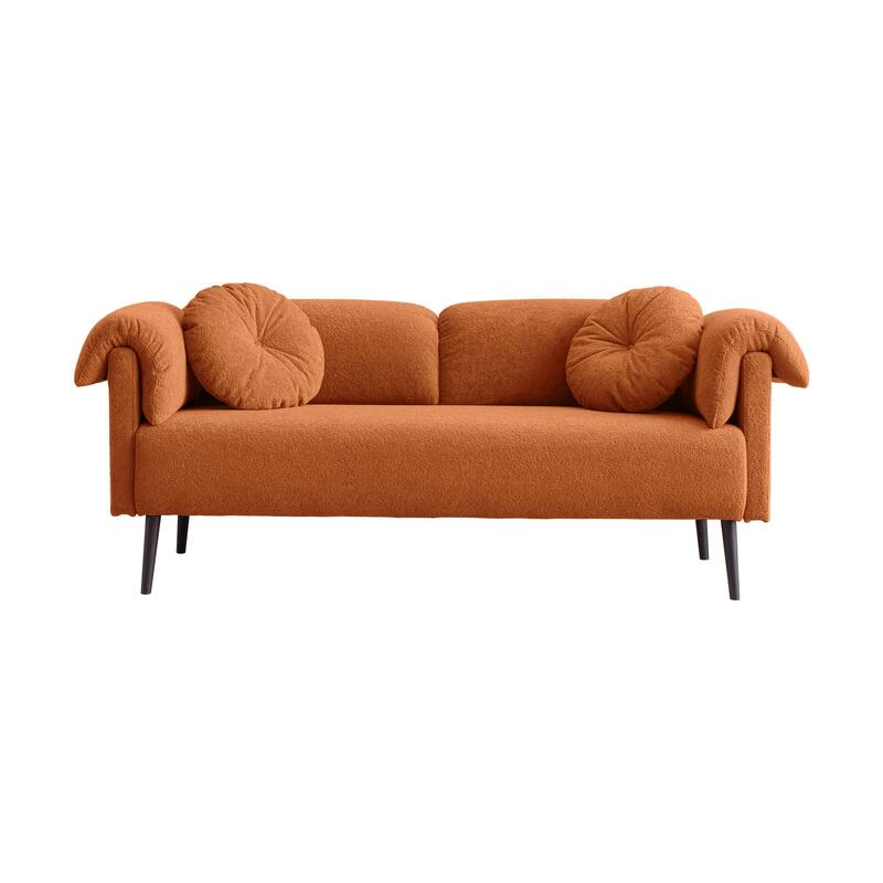 Chic Lamb Wool Sofa - Compact with Decorative Pillows