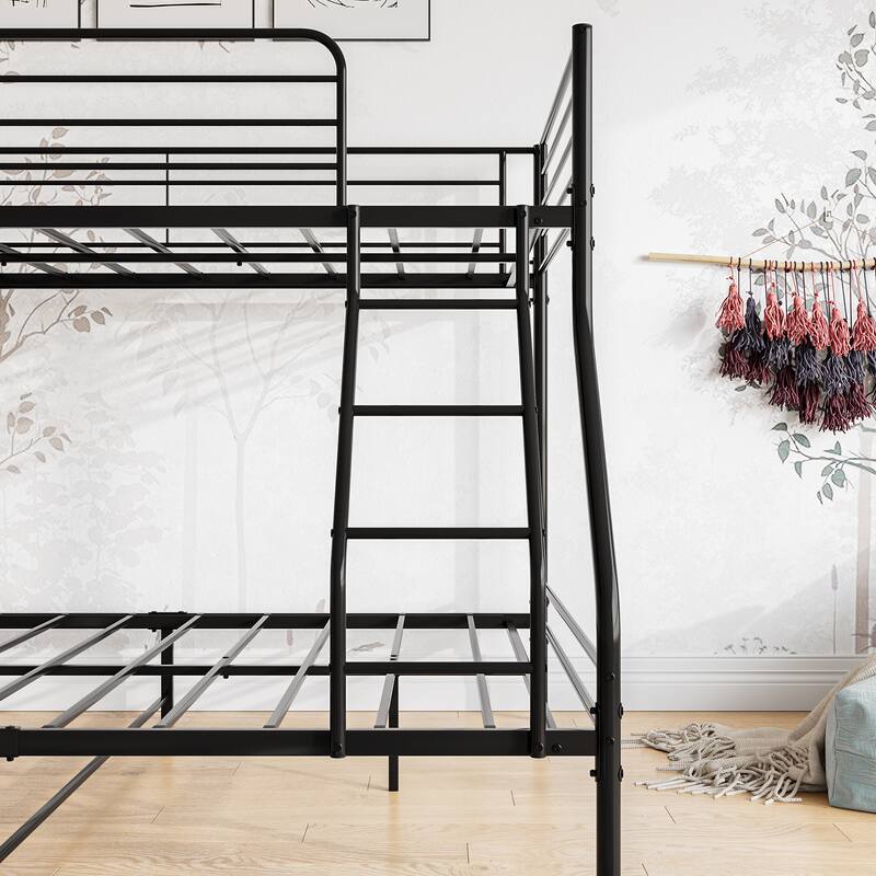 Sturdy Metal Twin-Over-Full Bunk Bed Frame with Safety Guardrails and Inclined Ladder, No Box Spring Required