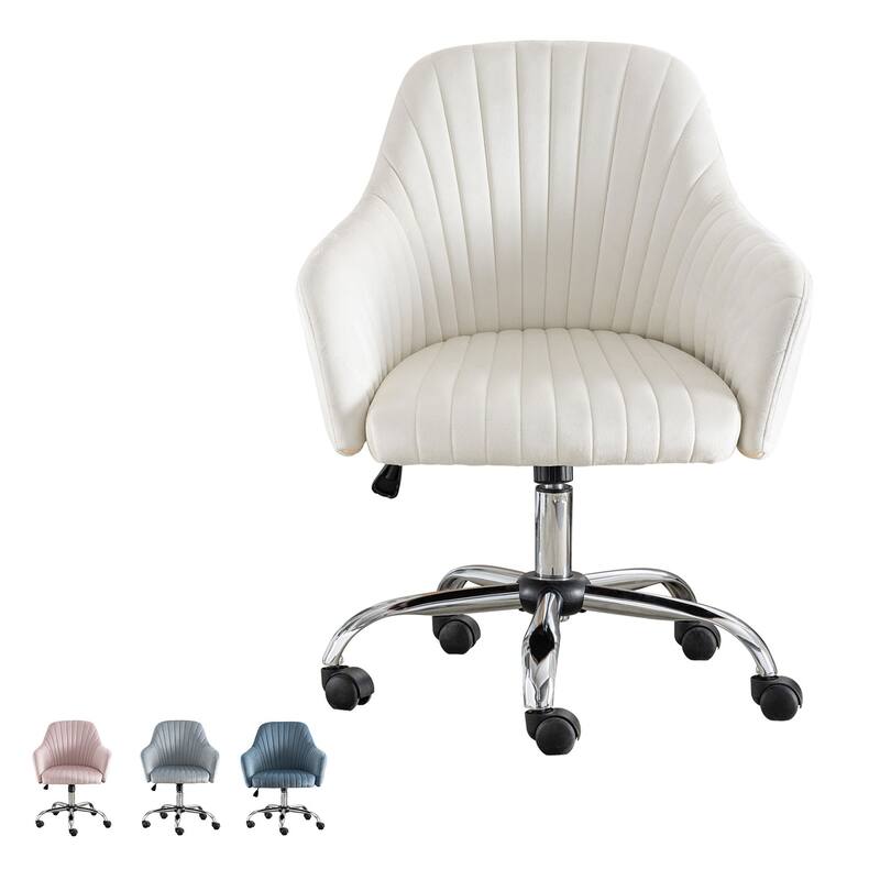 Modern Velvet Accent Chair with Adjustable Height and Rolling Casters