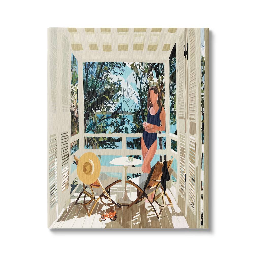 Stupell Woman Coastal Beach Canopy Summer Ocean Scene Canvas Wall Art, Design by Amelia Noyes