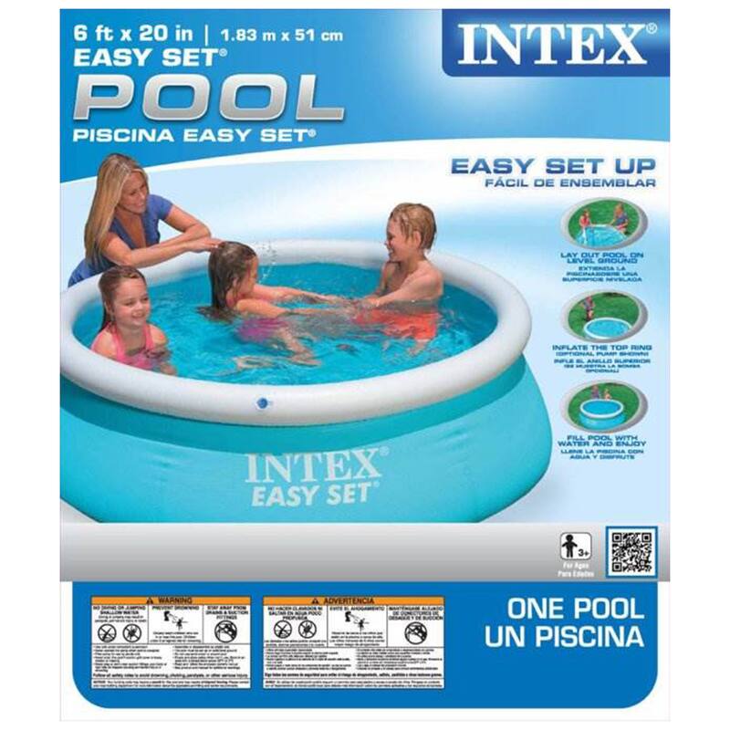 Intex 6ft x 20in Easy Set Inflatable Above Ground Swimming Pool, Blue (2 Pack) - 7