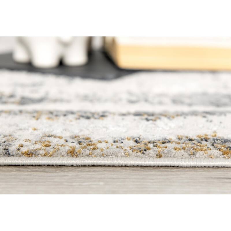 HomeRoots 20' Gray and Ivory Abstract Distressed Runner Rug - 20' Runner