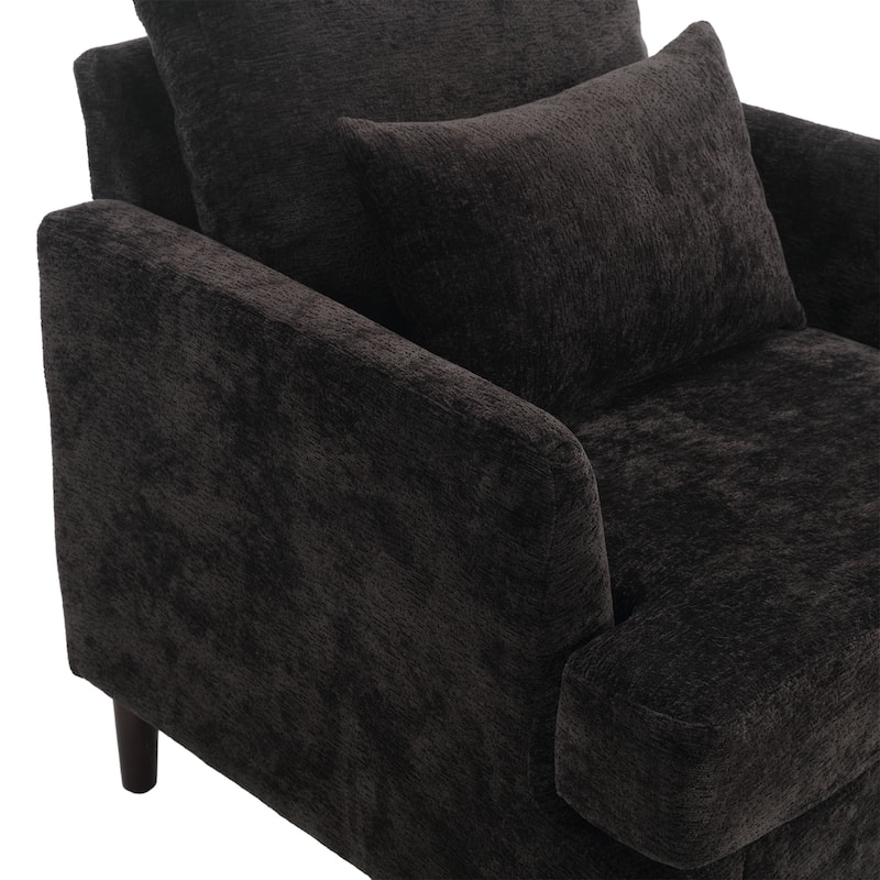 Black 29.53" Chenille Upholstered Arm Chair with Pillows