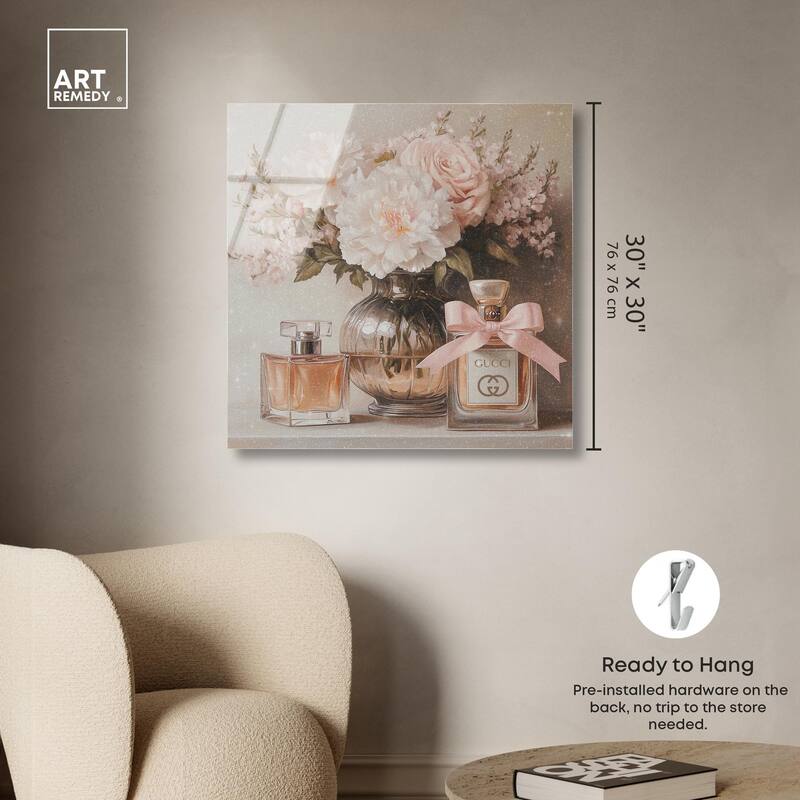 Peach Perfume Flowers in Vase Acrylic by Art Remedy, Ready to Hang