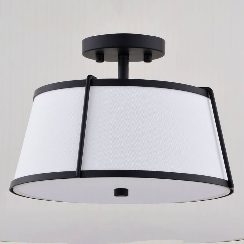 Marion 2-Light Mid-Century Modern Drum Semi Flush Mount Lighting Ceiling Fixture White Linen Shade for Entryway, Kitchen
