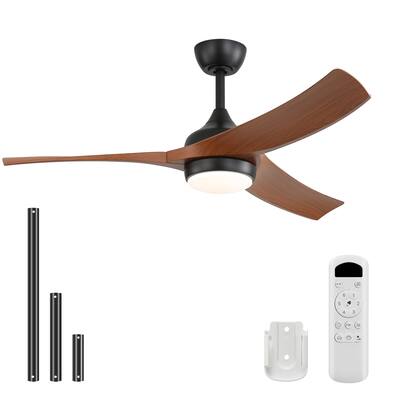 52 Inch Black Ceiling Fan with 3 Dark Wood Grain ABS Blades Remote Control Reversible Motor Dimmable Light