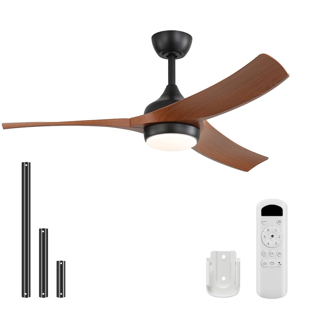52 Inch Black Ceiling Fan with 3 Dark Wood Grain ABS Blades Remote Control Reversible Motor Dimmable Light