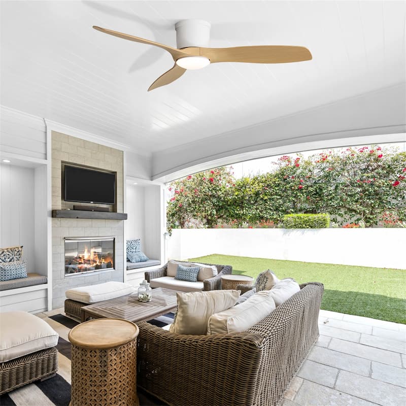 52 Inch Modern Flush Mount Ceiling Fan with Dimmable Led Light