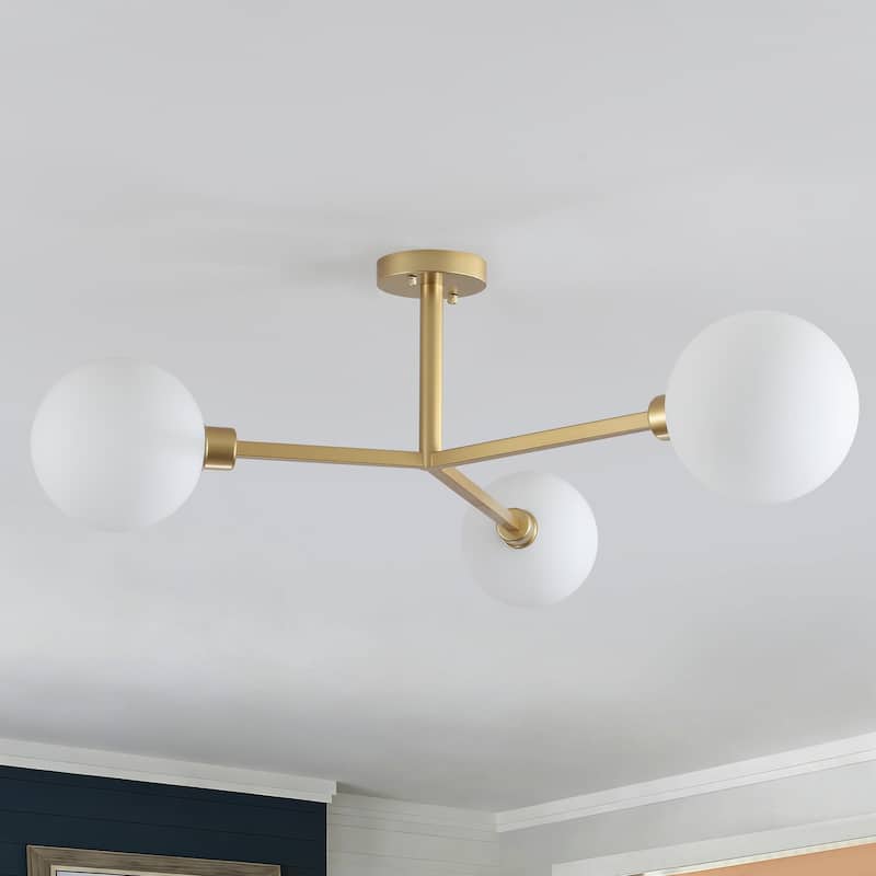 3-Light Semi Flush Mount Ceiling Light with Frosted Glass Shade