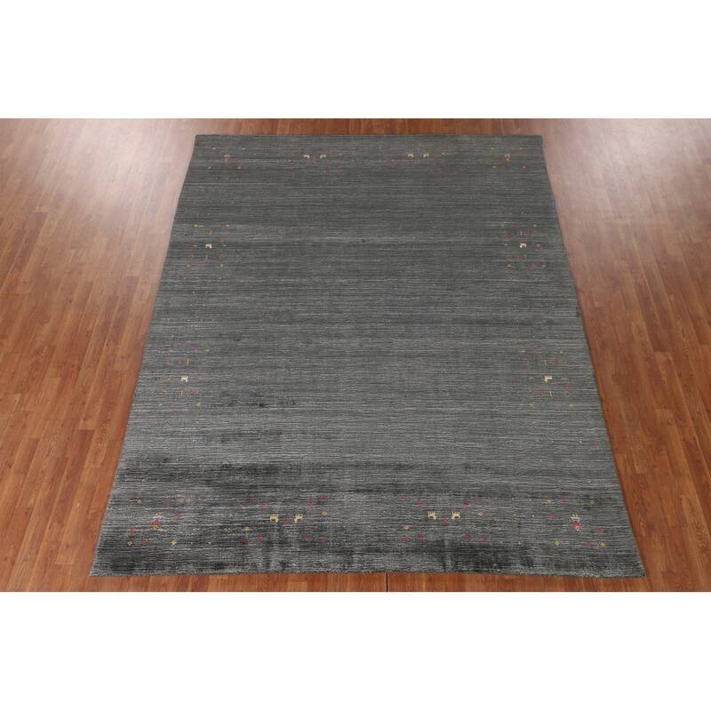 Tribal Gray Gabbeh Indian Area Rug Hand-Knotted Wool Carpet - 7'9" x 9'9"
