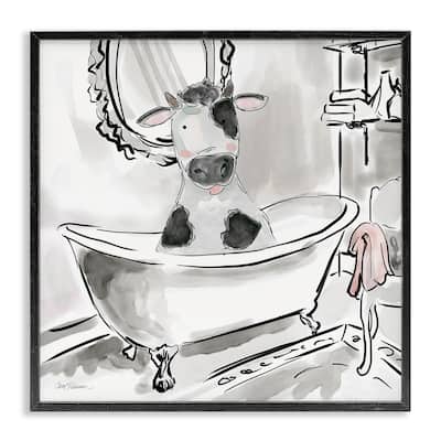 Stupell Minimal Bathtub Cow Framed Giclee Art Design By Carol Robinson
