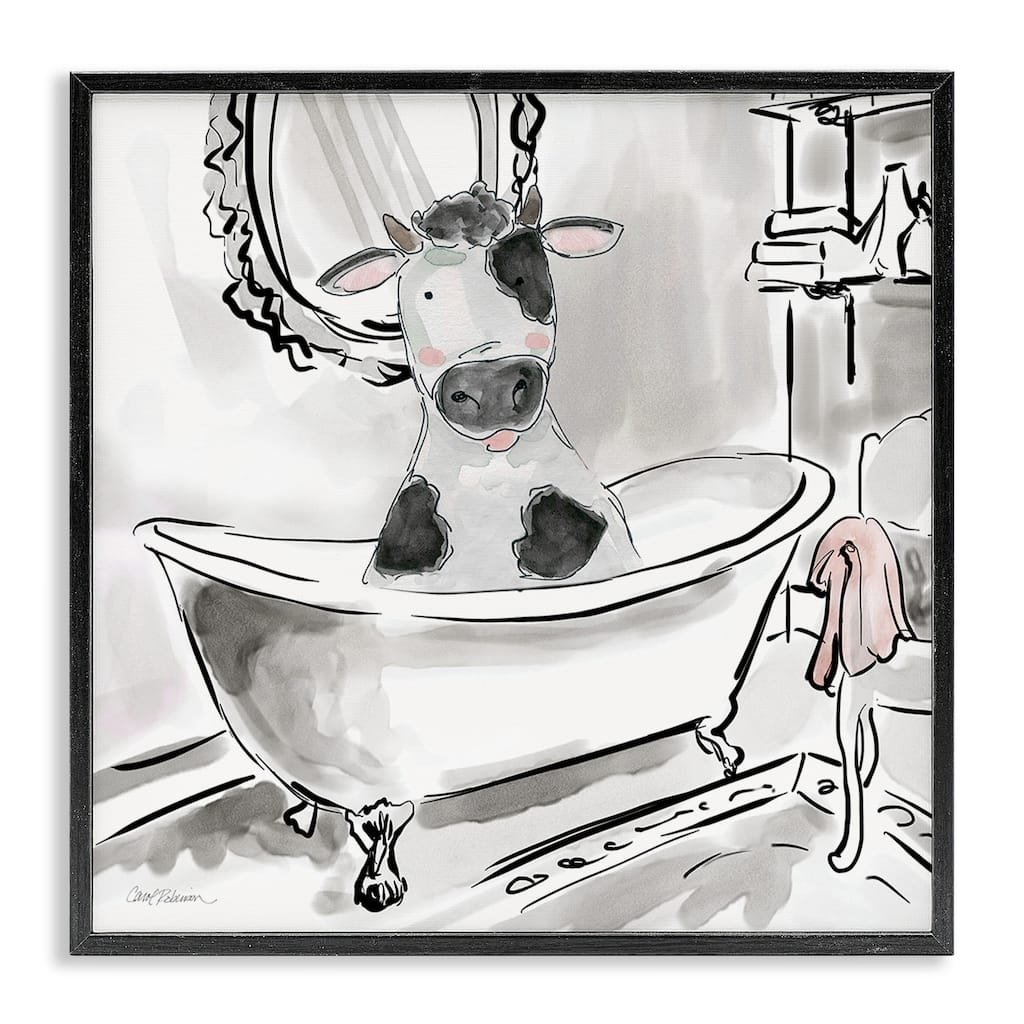 Stupell Minimal Bathtub Cow Framed Giclee Art Design By Carol Robinson