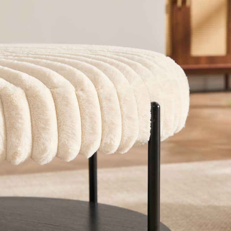 30.9"W Upholstered Coffee Table Ottoman,Round Coffee Table Bench with Storage Shelf and Metal Legs