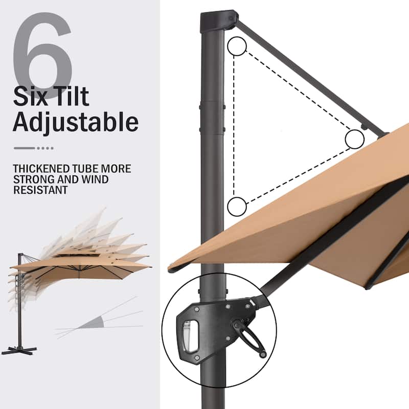 Pellebant 9X11 FT Double Top Patio Cantilever Umbrella, Base Not Included