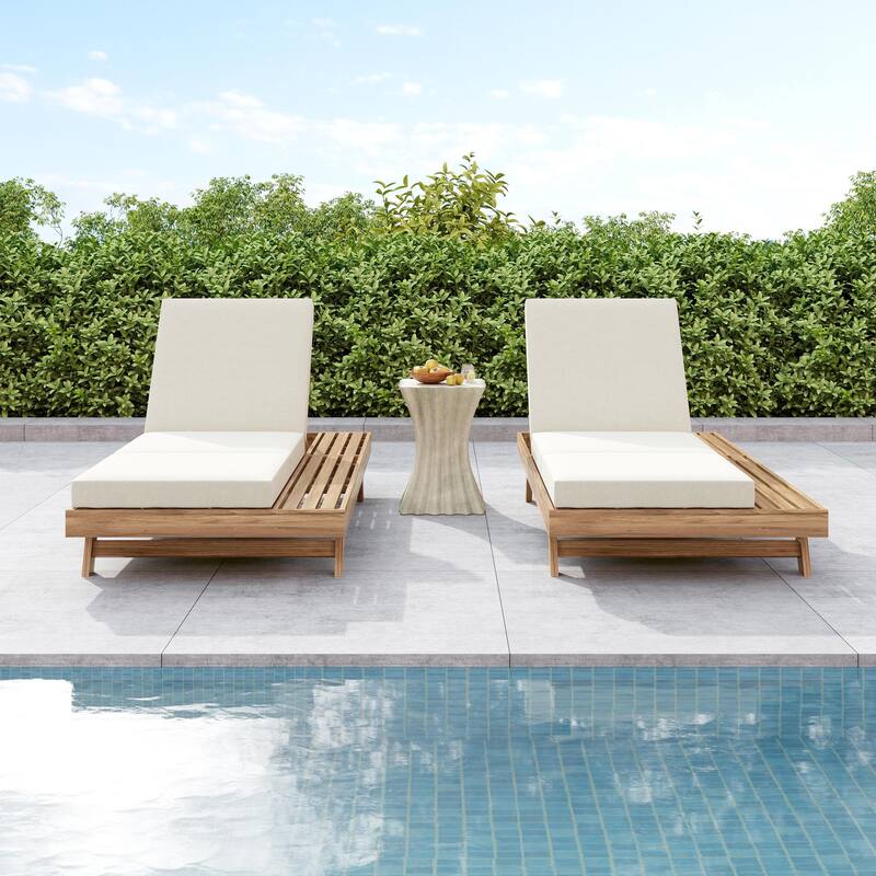 Christopher Knight Home - Tilson Outdoor Acacia Wood 4-Position Adjustable Chaise Lounge with Water-Resistant Cushion - 79"L