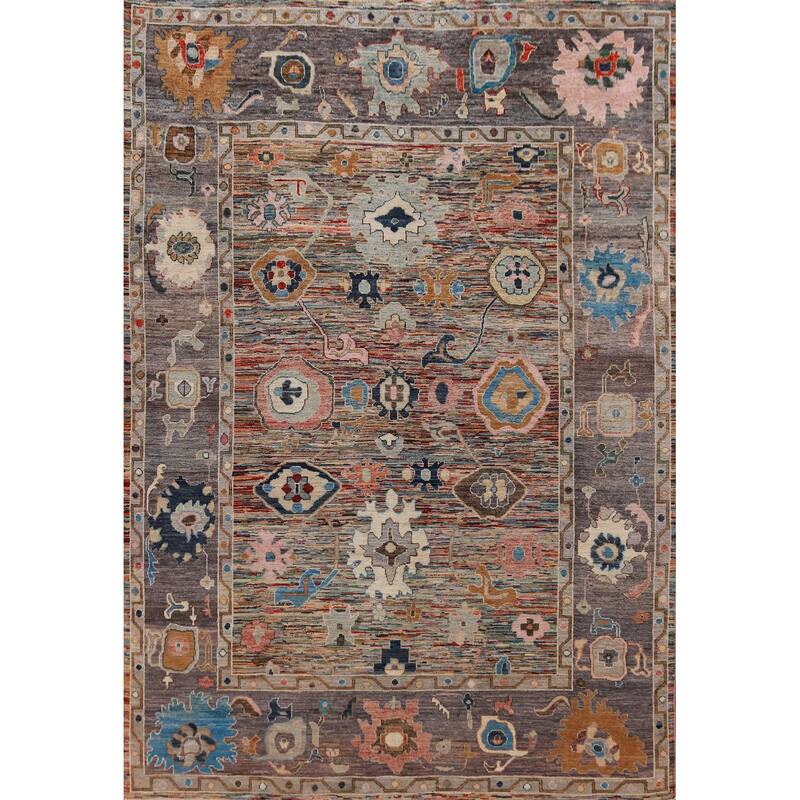 Hand Knotted Oriental 100% Wool Carpet Transitional Floral Multi-Colored Oushak Area Rug - 11' 5'' X 8' 10''