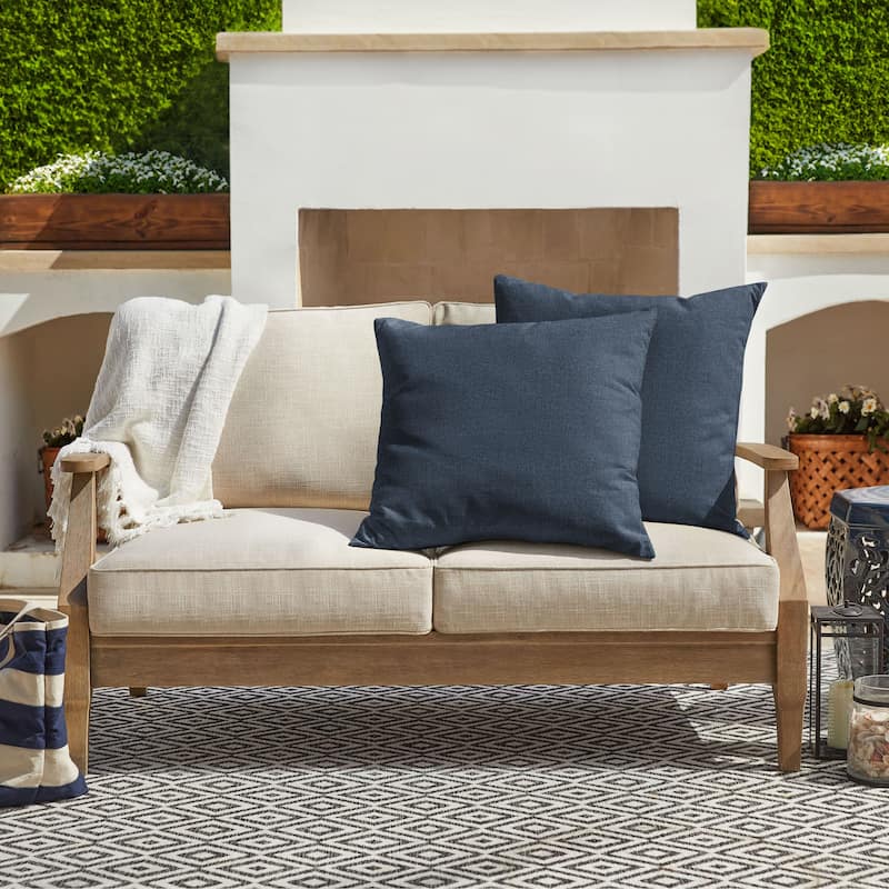 Sorra Home Sunbrella Outdoor Knife Edge Pillow Set of 2 - 22 in H x 22 in W x 6 in D - Revive Indigo