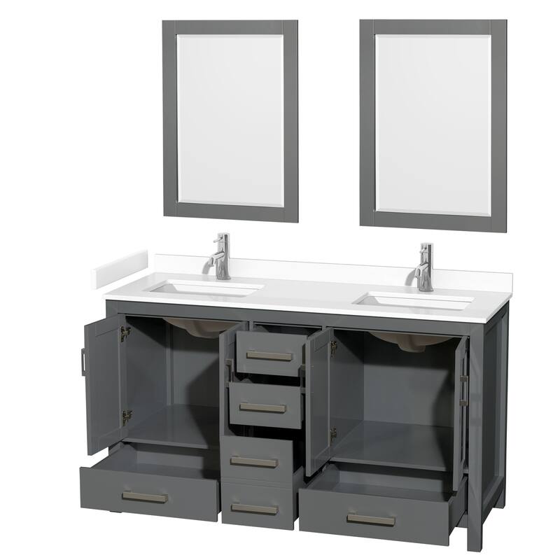 Sheffield Double Bathroom Vanity Set, Cultured Top, 24-Inch Mirrors