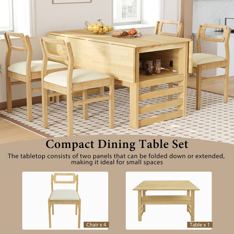 Extendable Dining Table Set for 4 w/Storage Shelf Dining Table